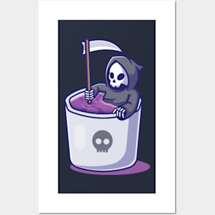 Cute grim reaper in mug Posters and Art